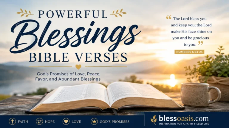 Nature landscape with inspirational Bible verse about blessings.