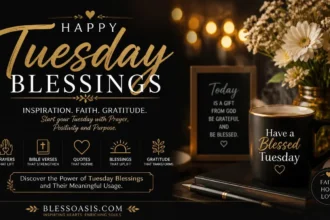 Happy Tuesday blessing quote on sunrise background