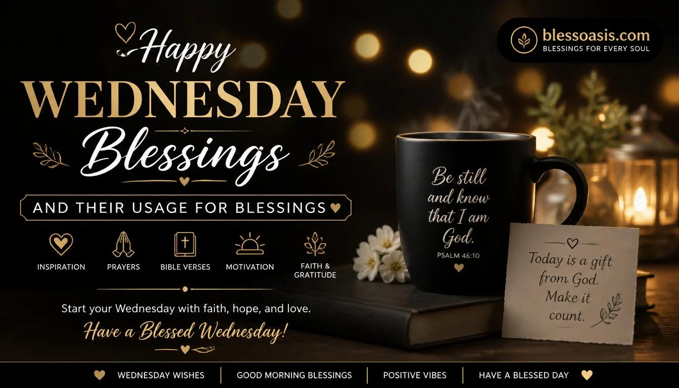 Coffee cup and phone with a Happy Wednesday text message on screen