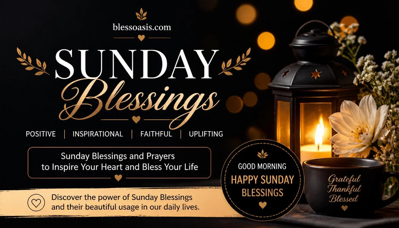 Positive Sunday blessings text over a calm morning sunrise